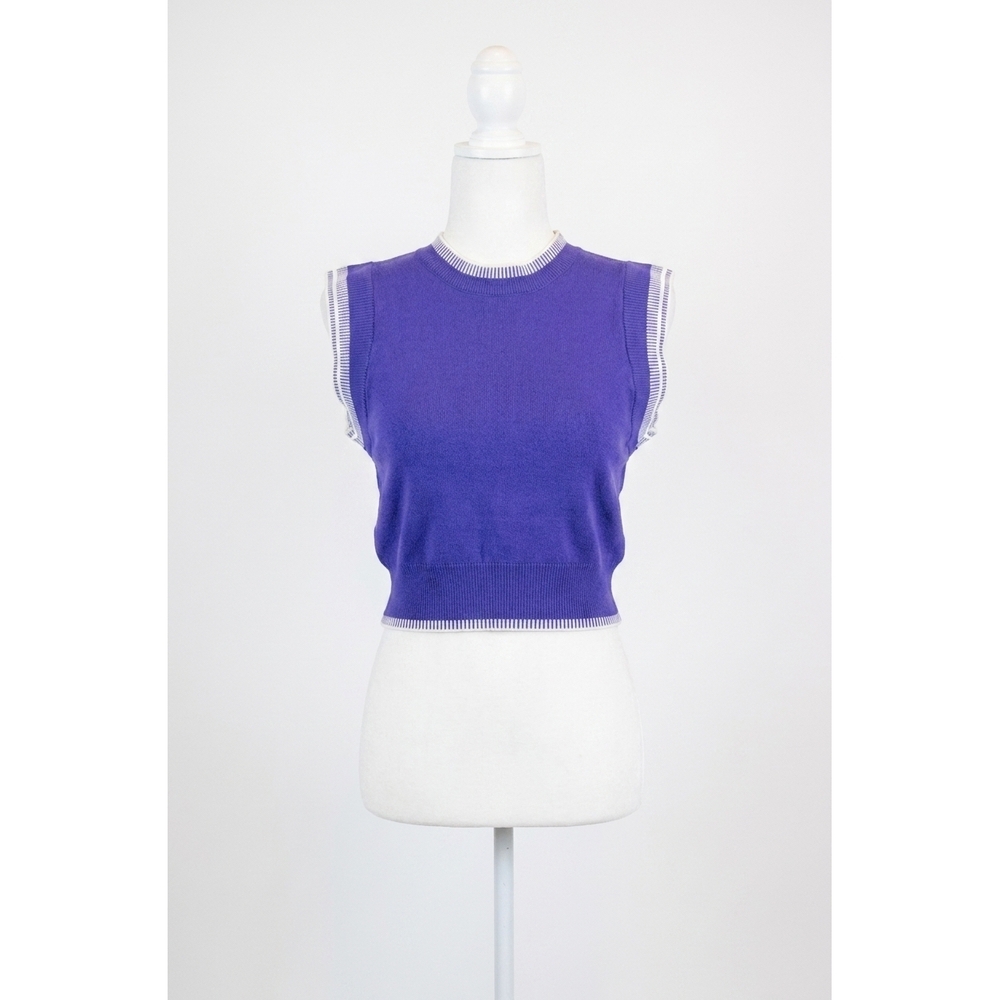 NEW STRUT & BOLT embroidered sleeveless pontelle knit top in blue